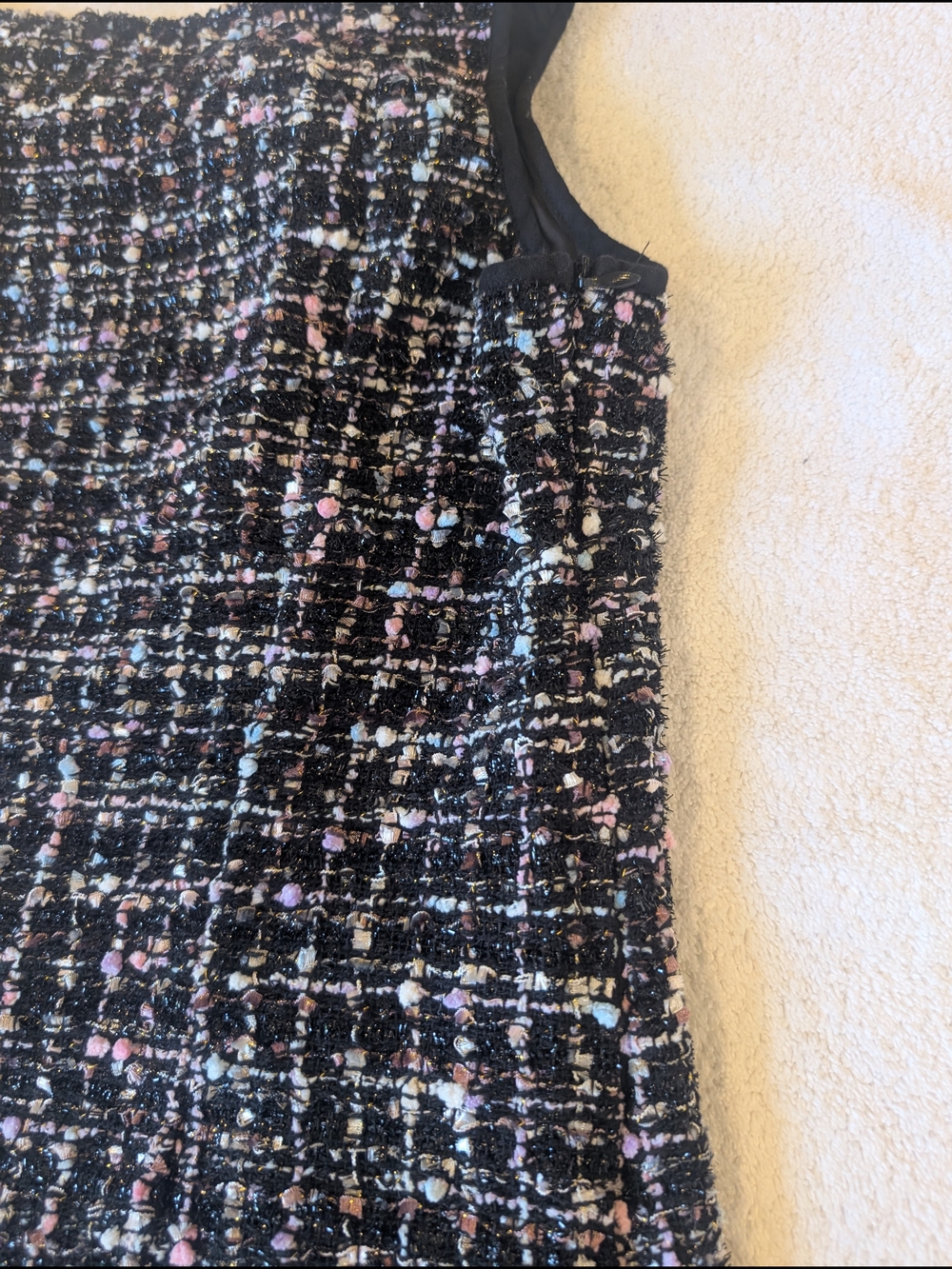 Sleeveless Black Tweed Shift Dress with Pastel Accents - Picture 5 of 5
